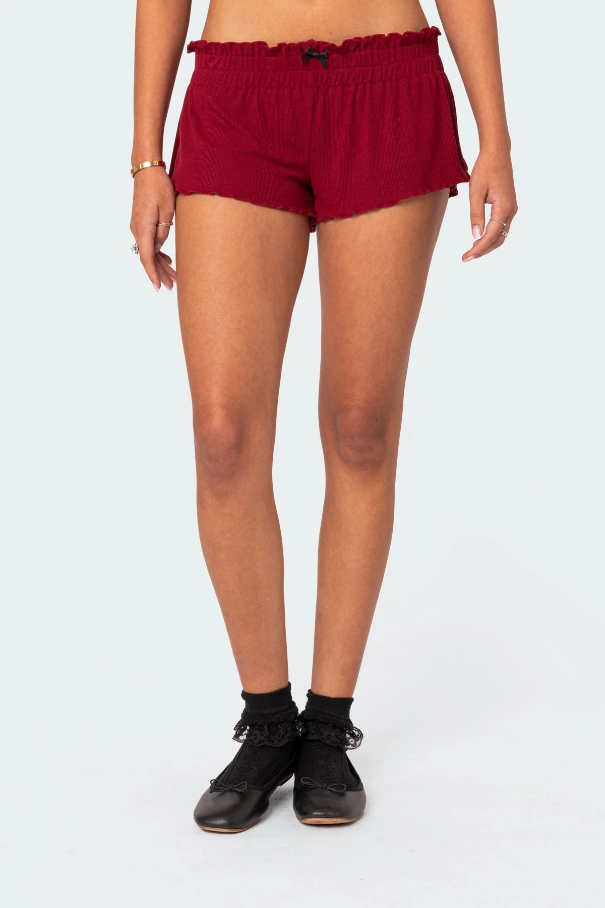 Burgundy Ribbed Sleep Shorts for Women