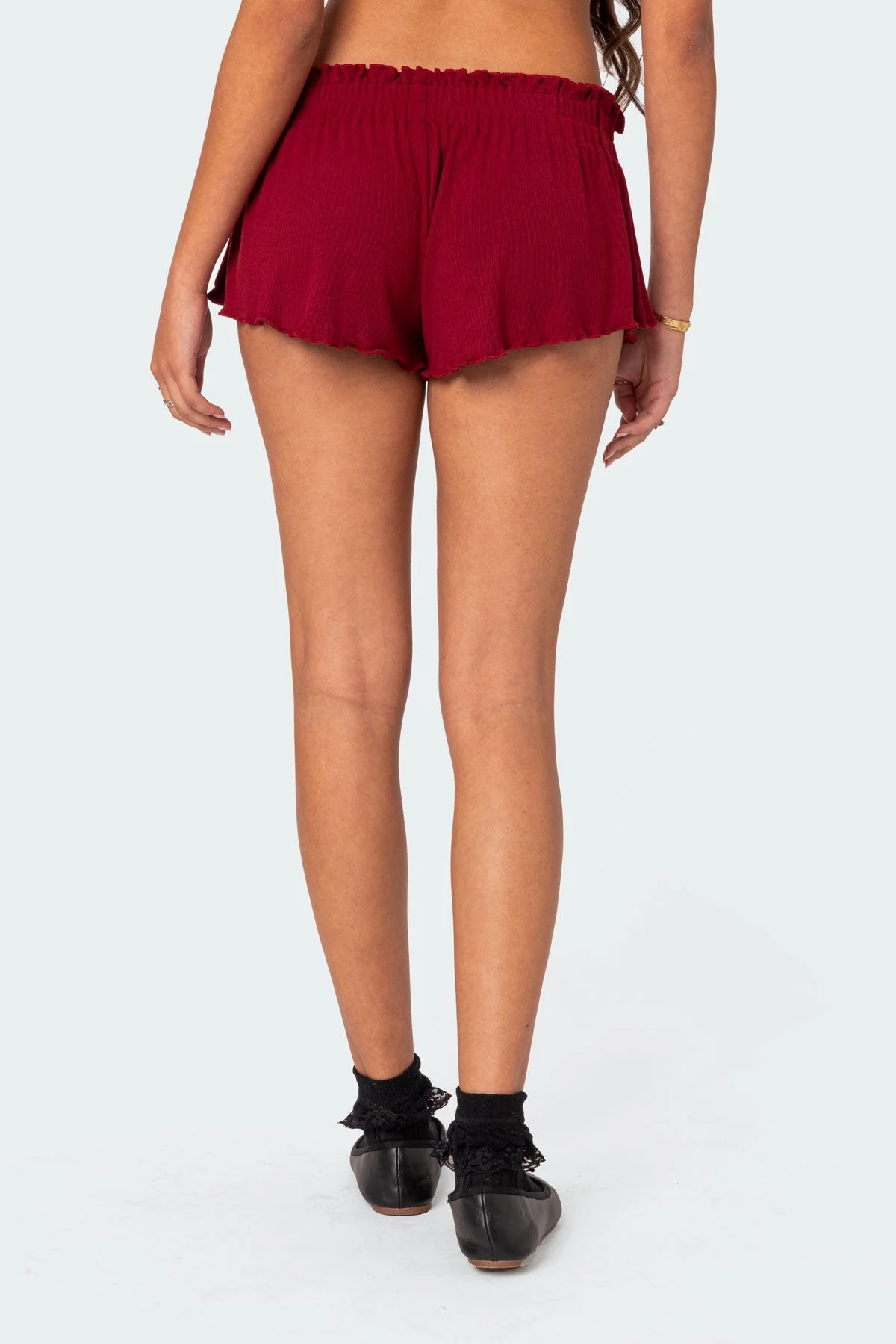 Burgundy Ribbed Sleep Shorts for Women