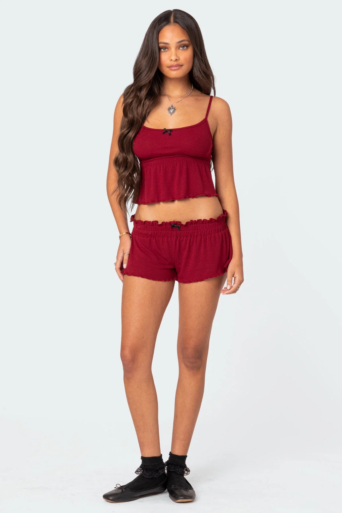 Burgundy Ribbed Sleep Shorts for Women