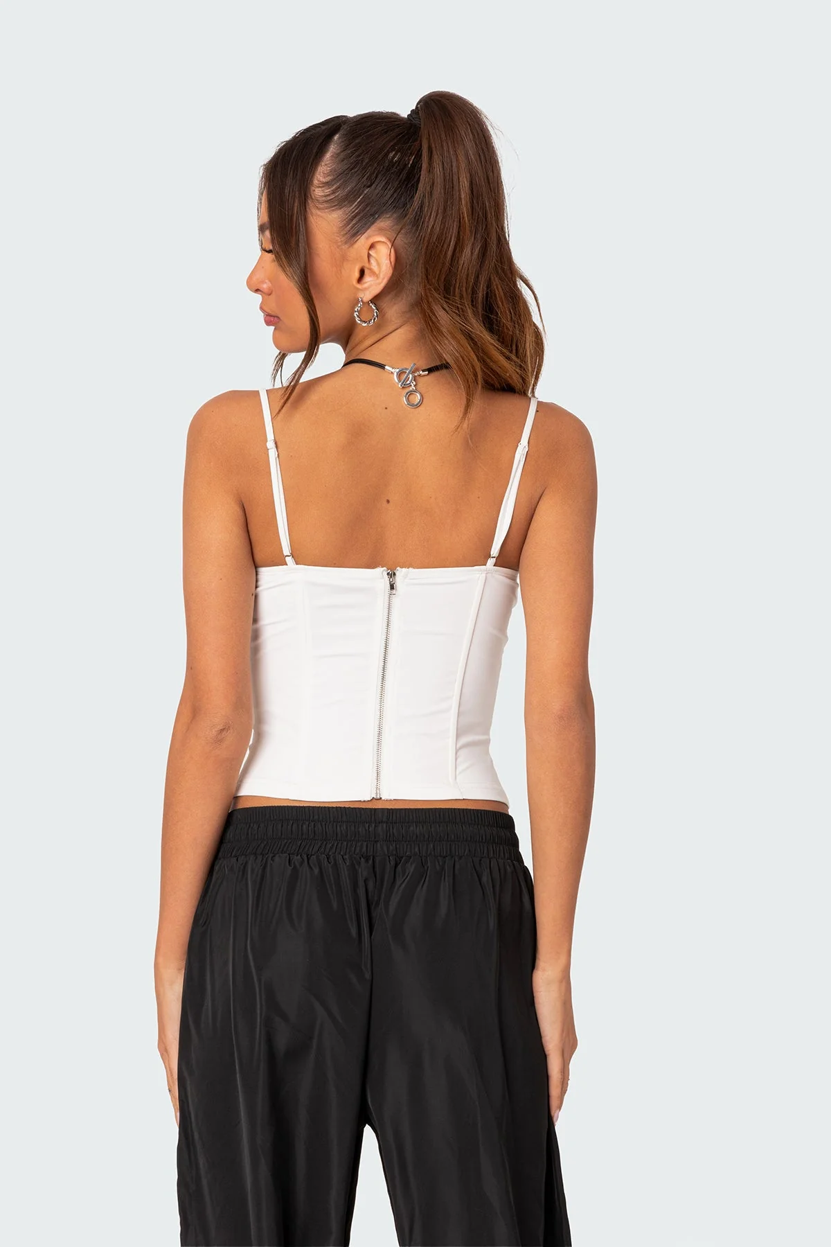 Womens Juno White Lace-Up Corset Top