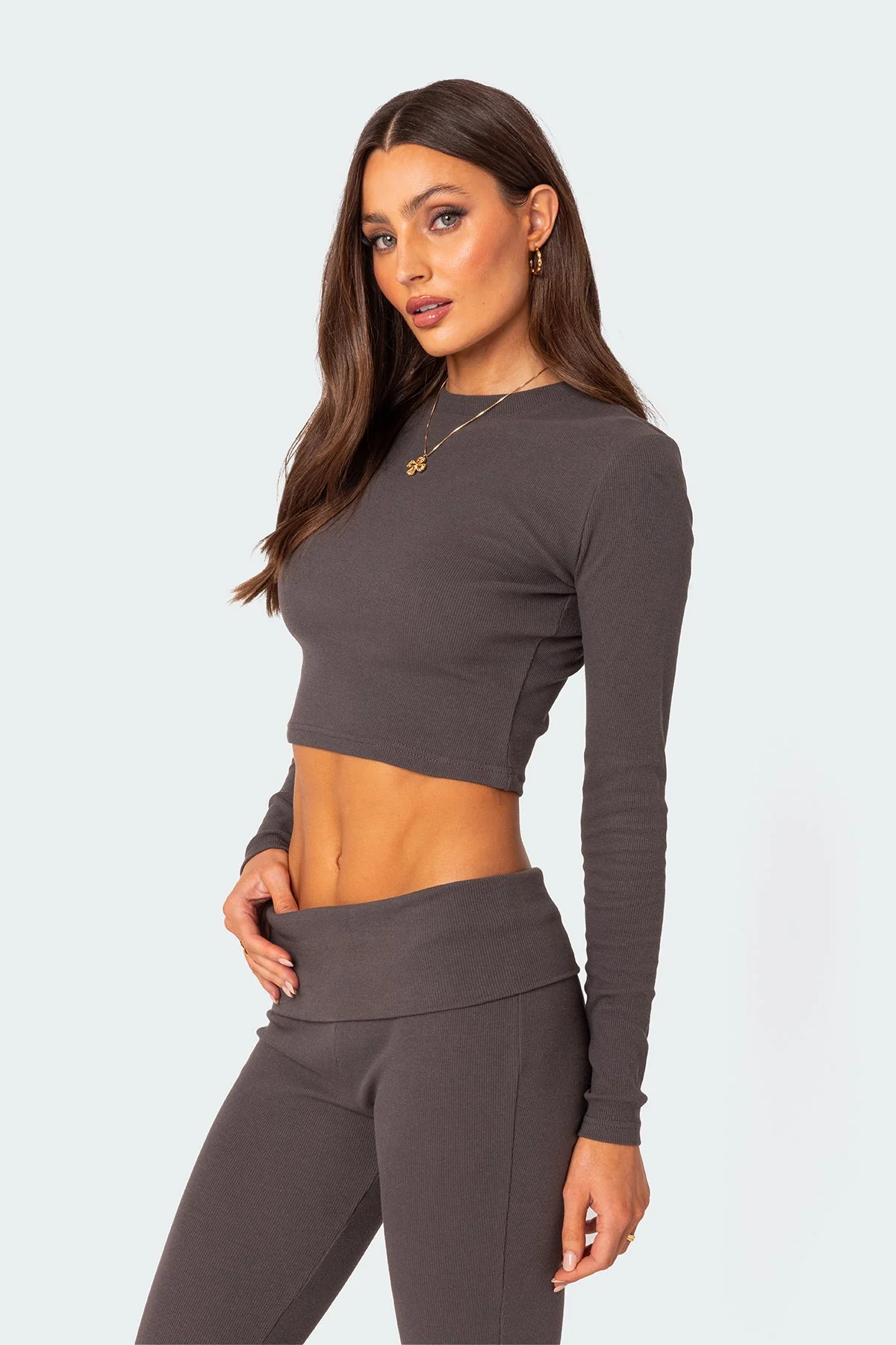 Soft Gray Ribbed Cotton T-Shirt