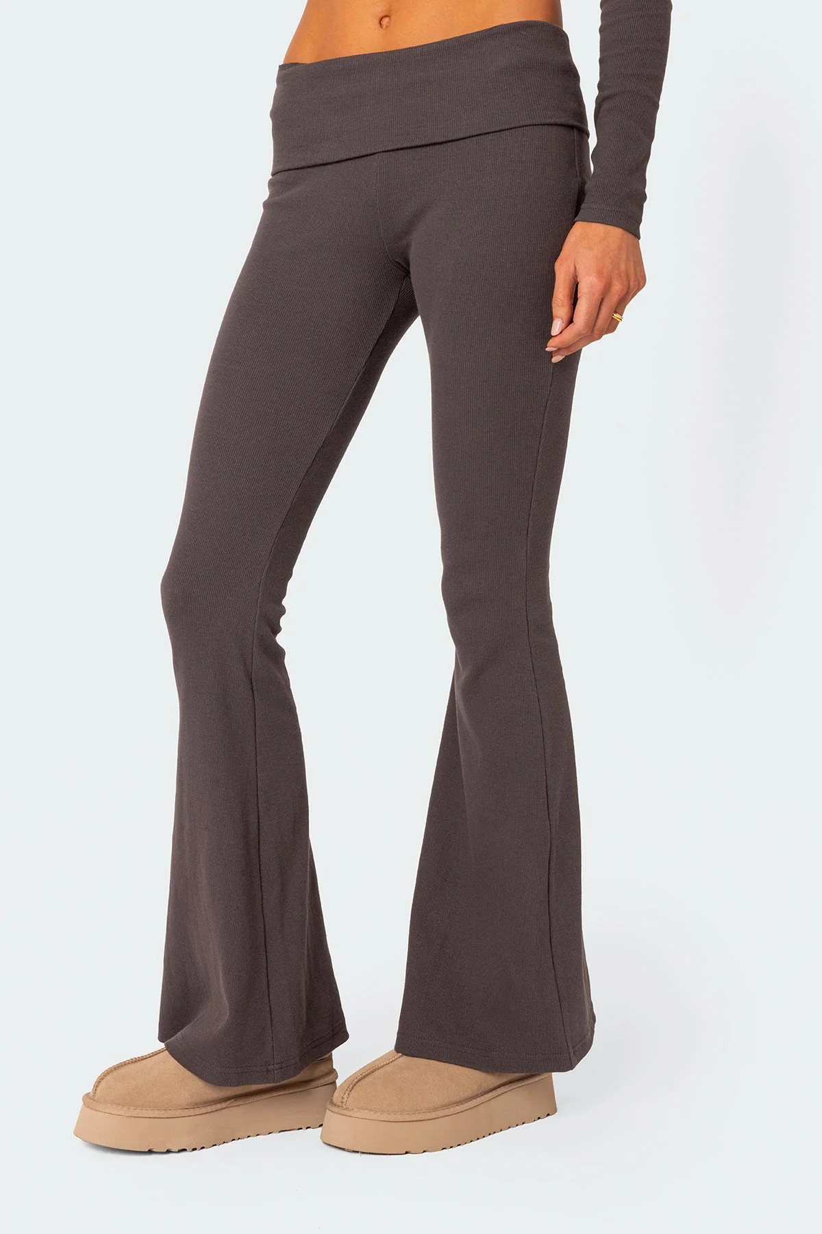 Dark Gray Ribbed Flare Lounge Leggings
