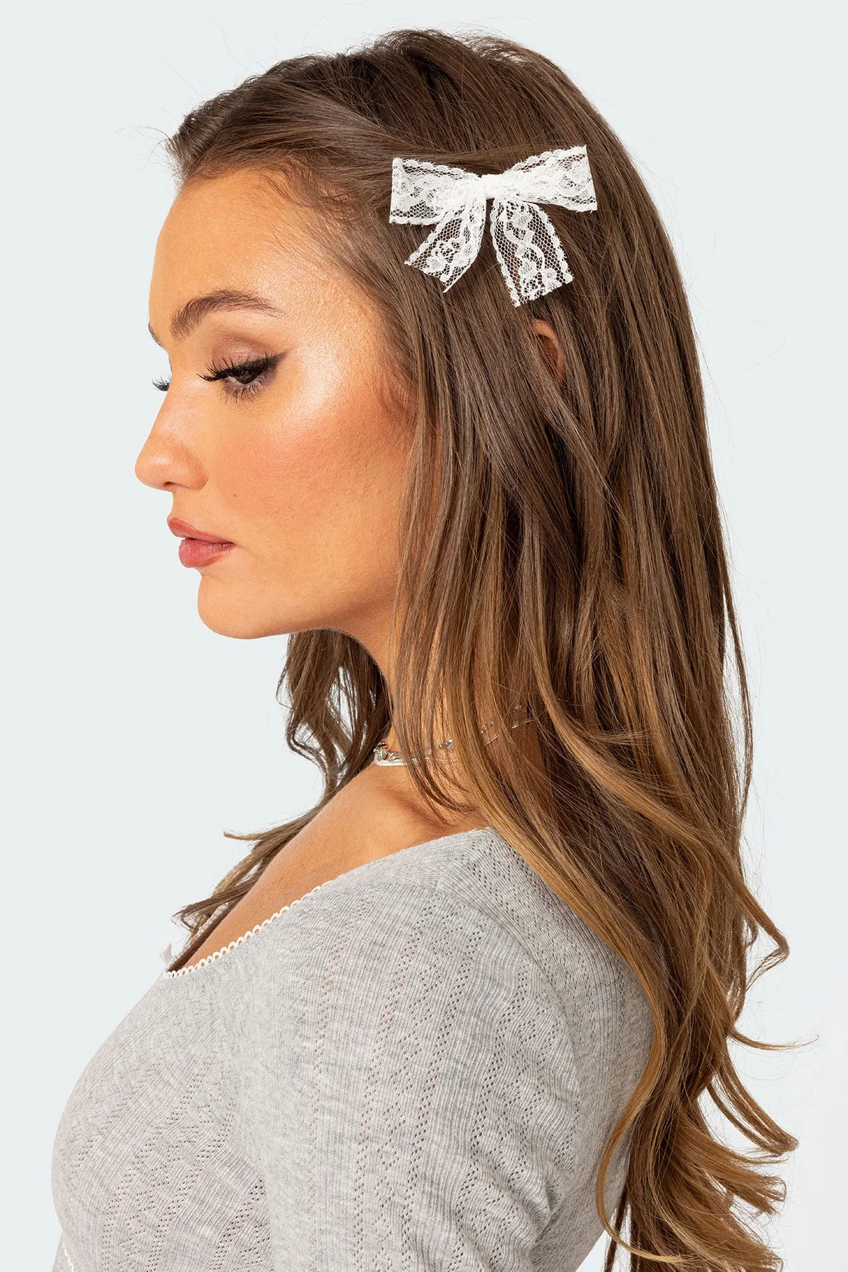 White Lace Bow Hair Clip Set Accessories Pack