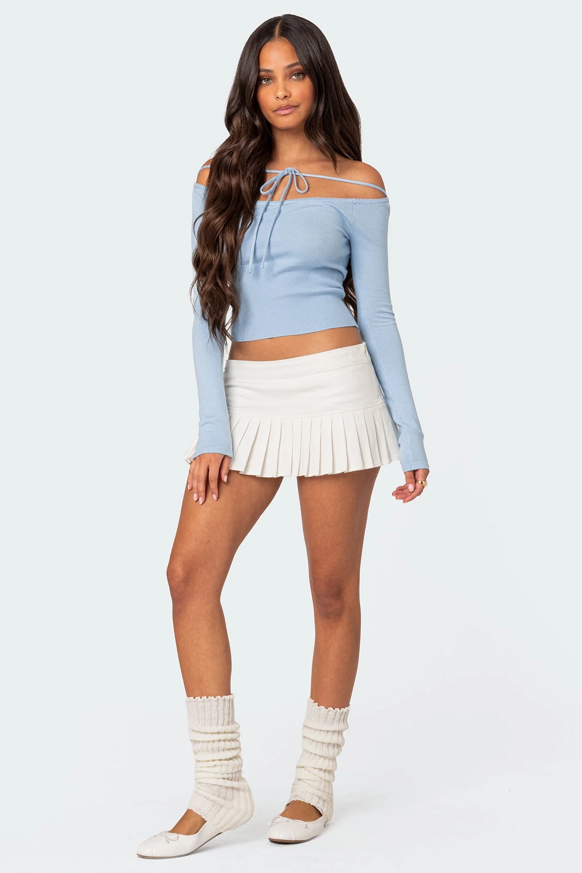Light Blue Knit Tie Front Sweater
