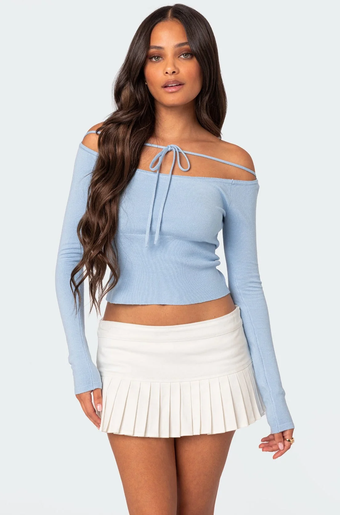 Light Blue Knit Tie Front Sweater