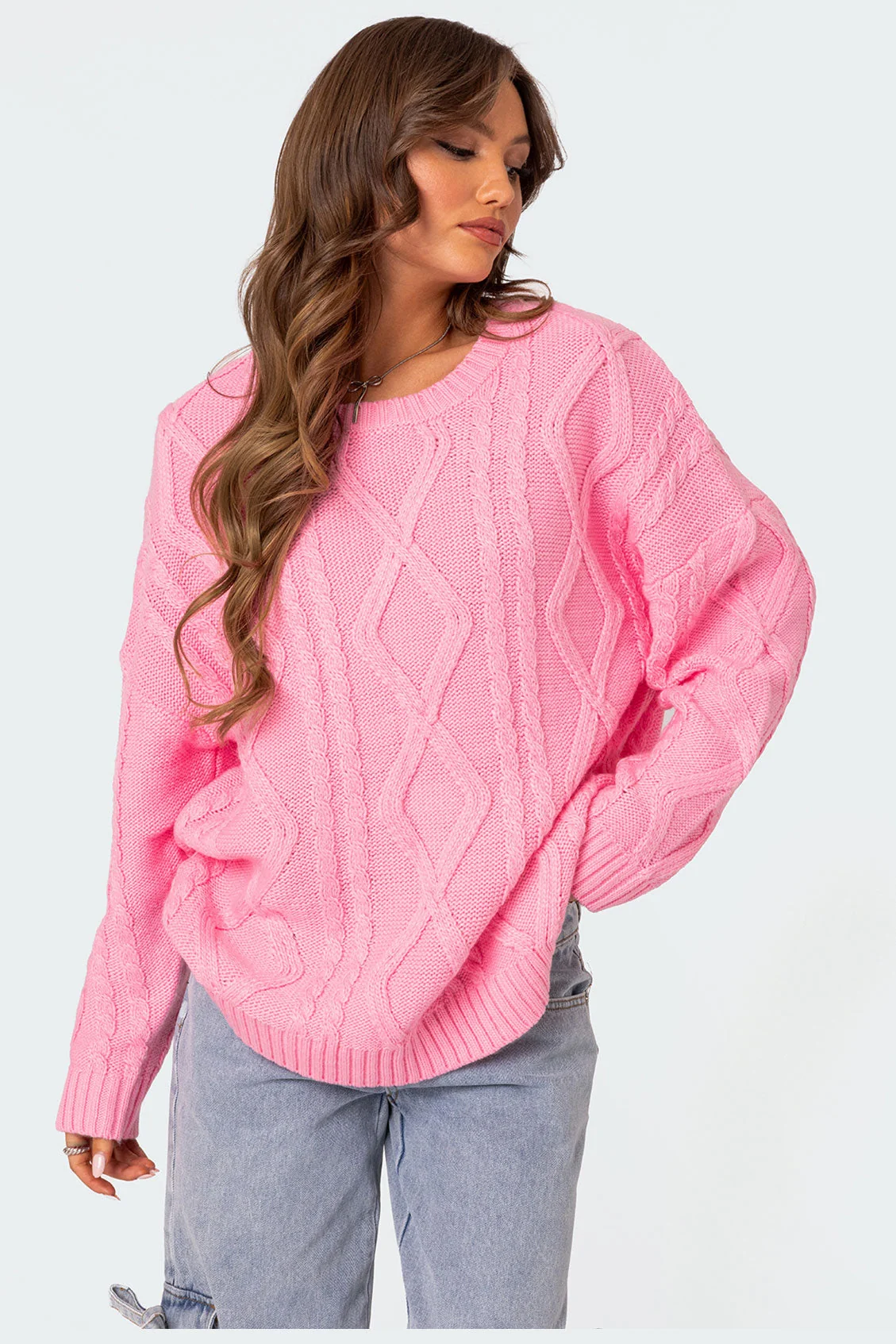 Pink Cable Knit Oversized Sweater for Women