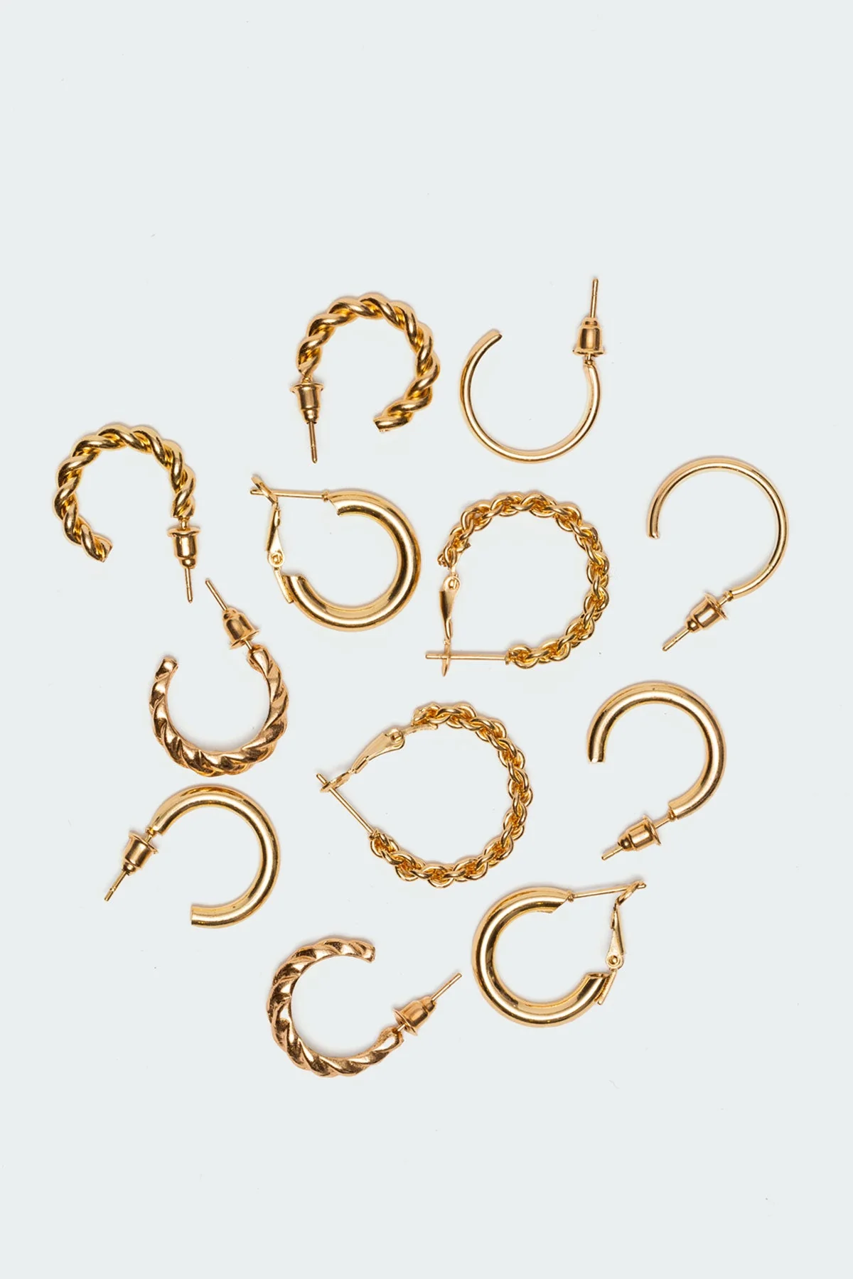 Assorted Hoop Earrings Set Gold Tone Pack of 6