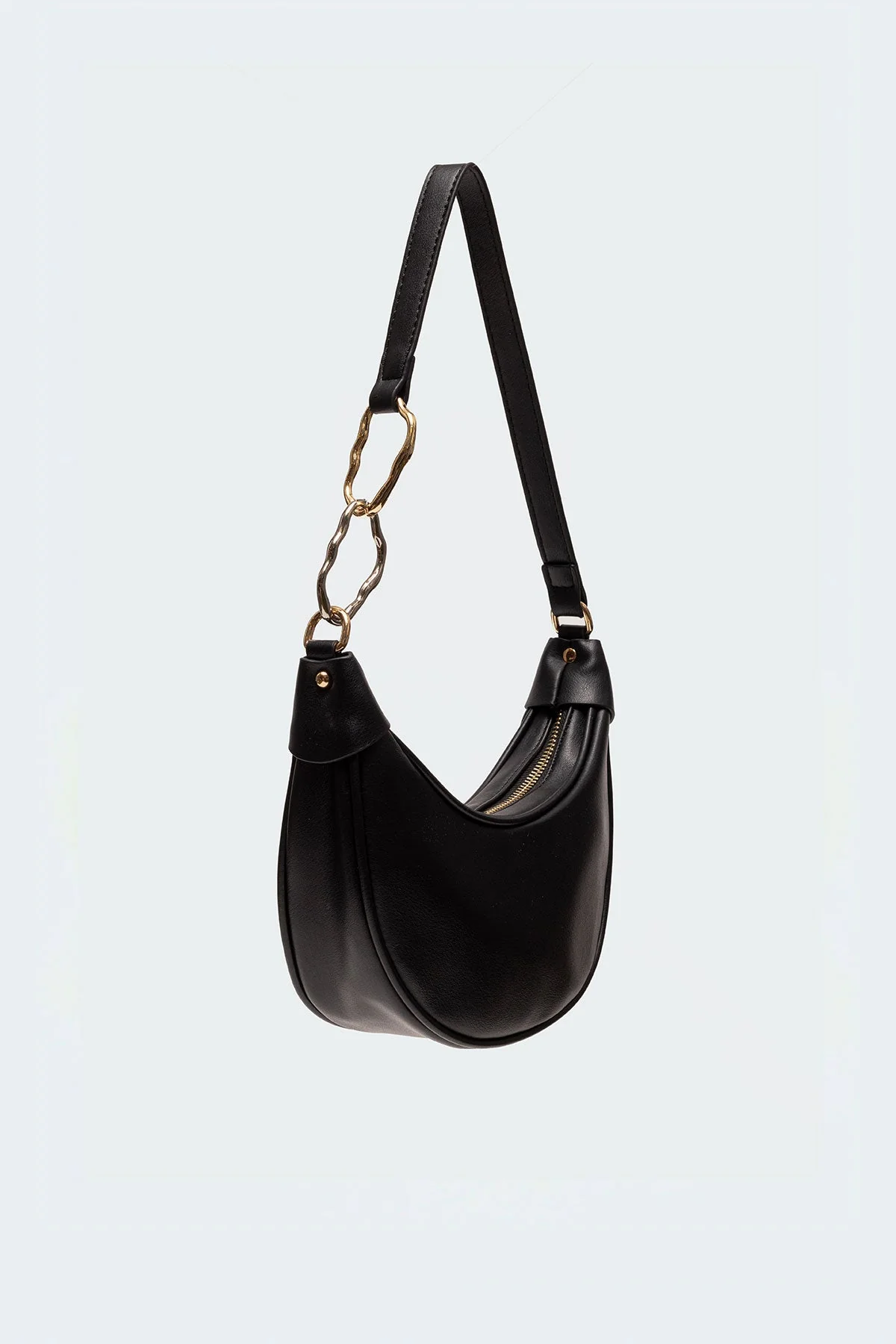 Classic Black Faux Leather Shoulder Bag