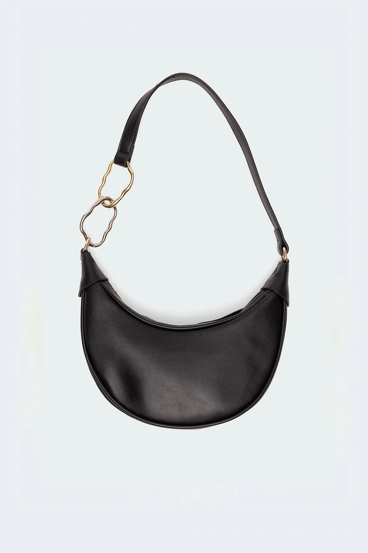 Classic Black Faux Leather Shoulder Bag