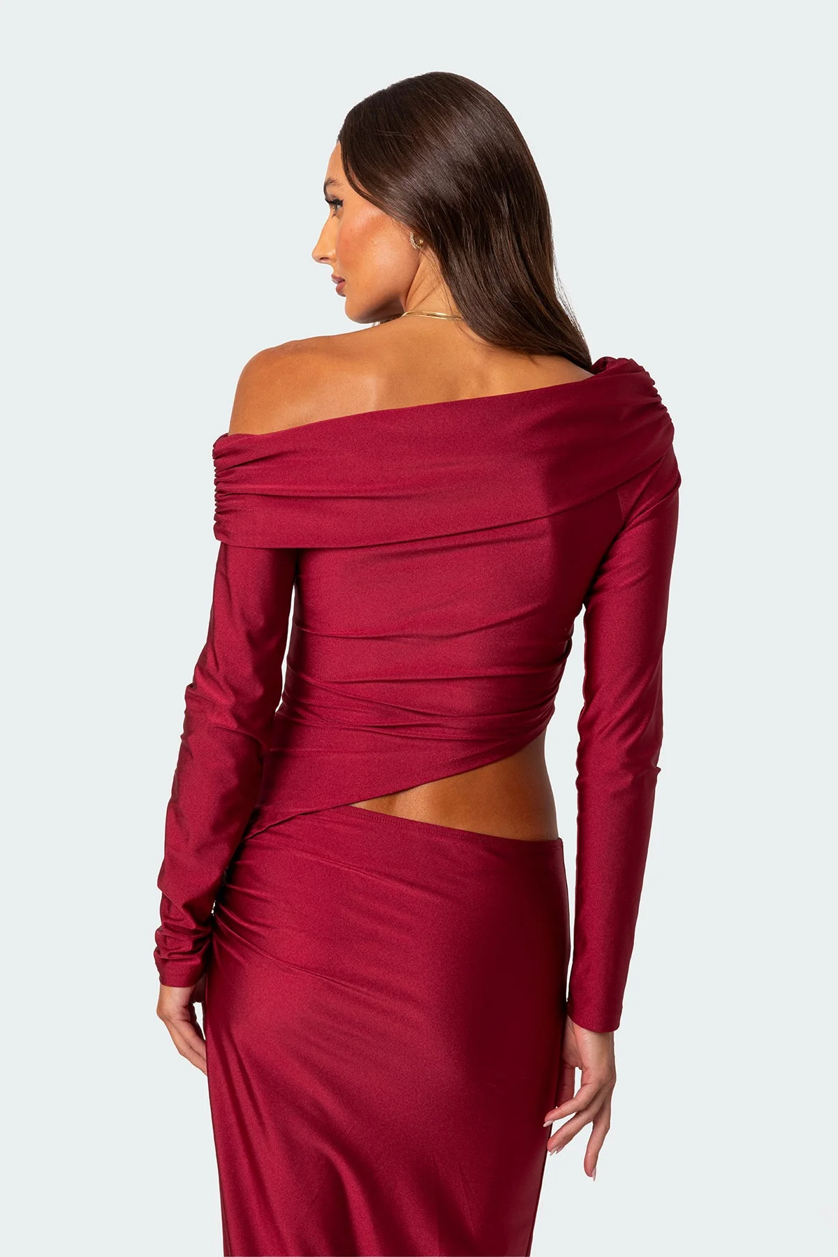 Red Shiny Fold Over Top for Women
