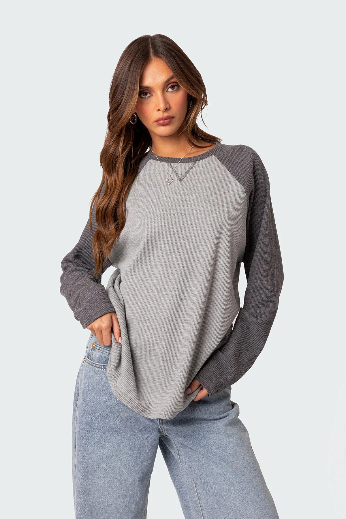 Cozy Gray Waffle Top for Relaxing Time at Home