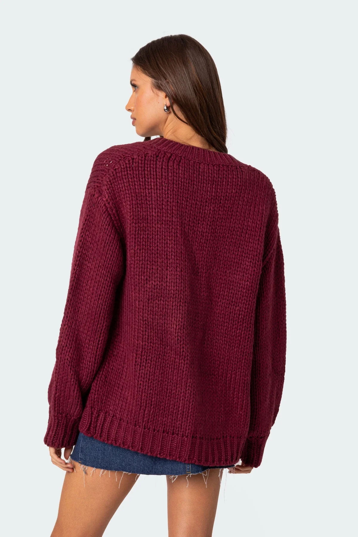 Burgundy Knit Oversized Cardigan Womens Sweater