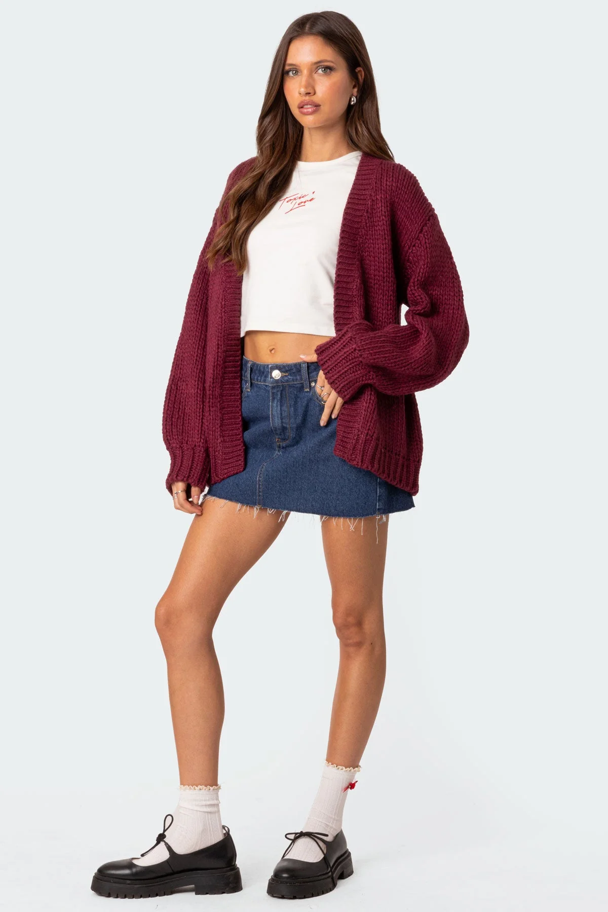 Burgundy Knit Oversized Cardigan Womens Sweater