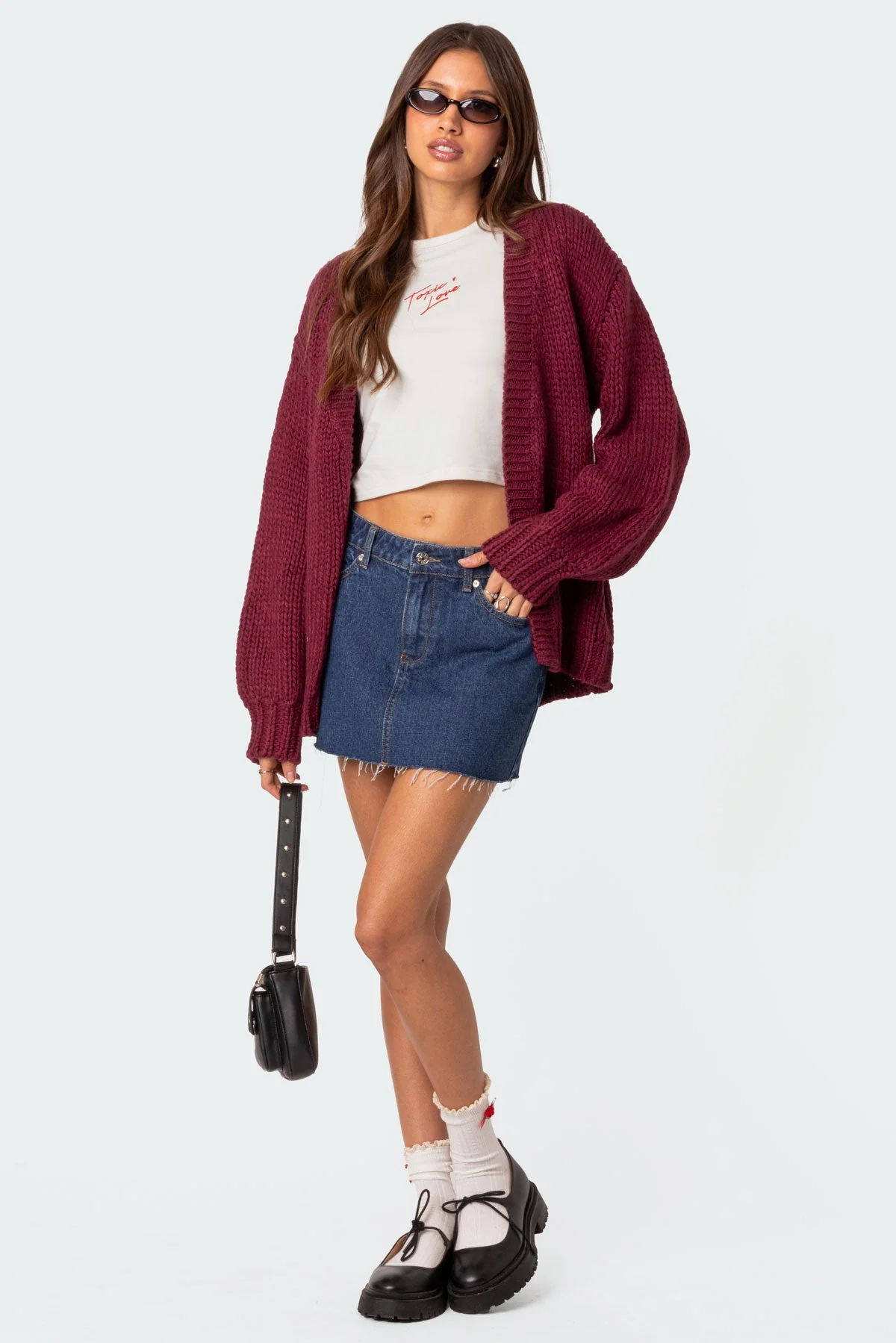 Burgundy Knit Oversized Cardigan Womens Sweater