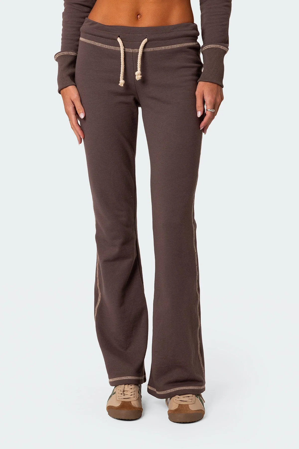 Brown Low Rise Cotton Sweatpants for Women