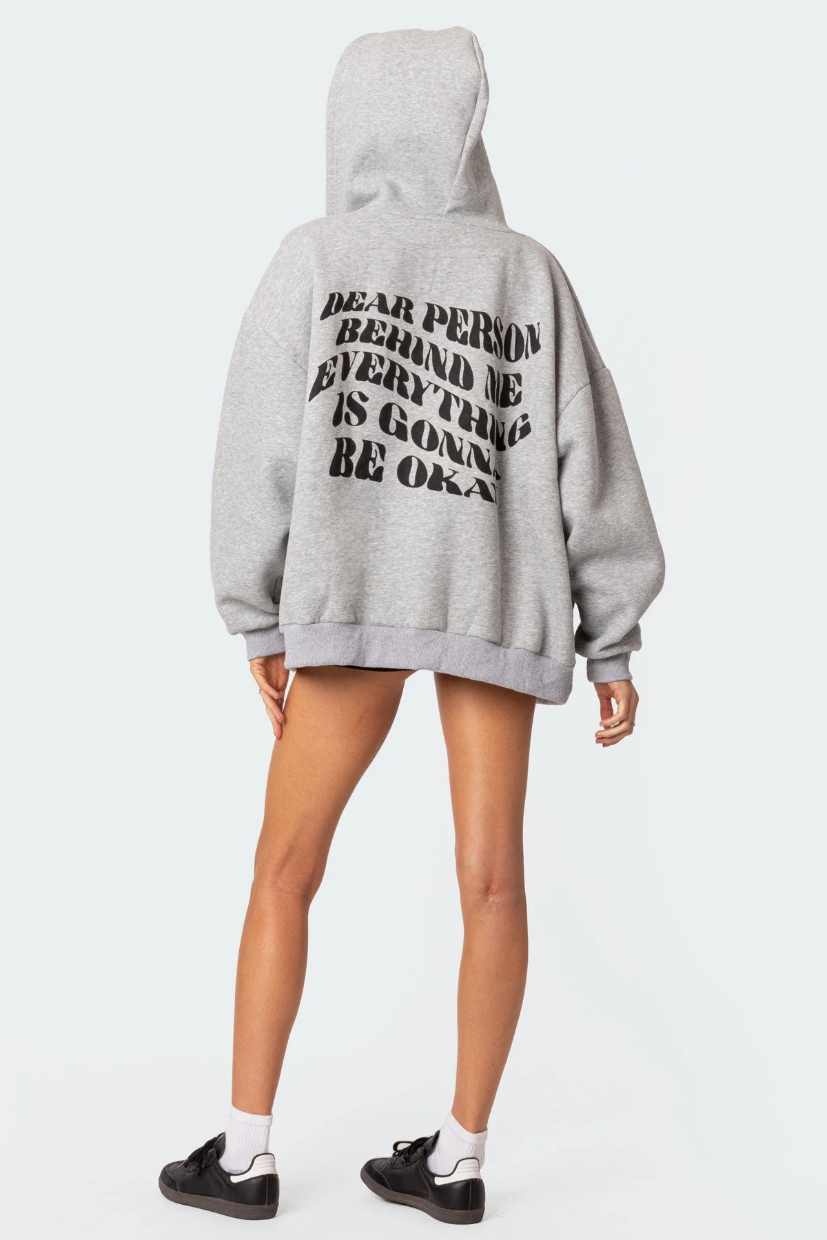 Gray Melange Zip Up Oversized Hoodie for Women