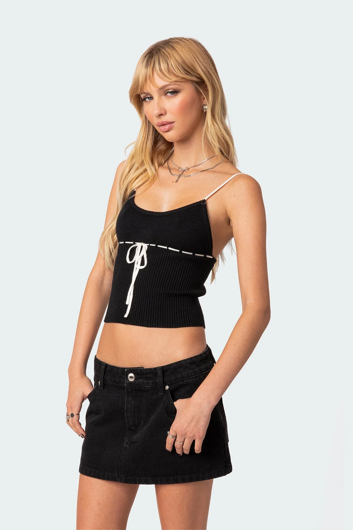 Black Knit Tank Top for Women