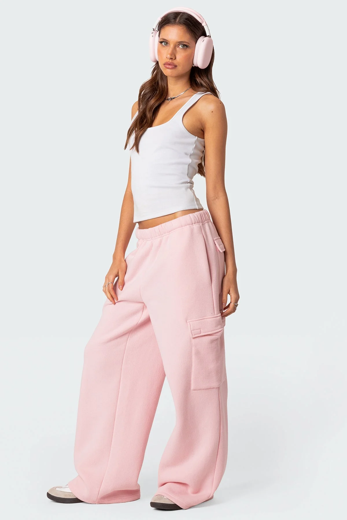 Pink Wide Leg Cargo Sweatpants for Women