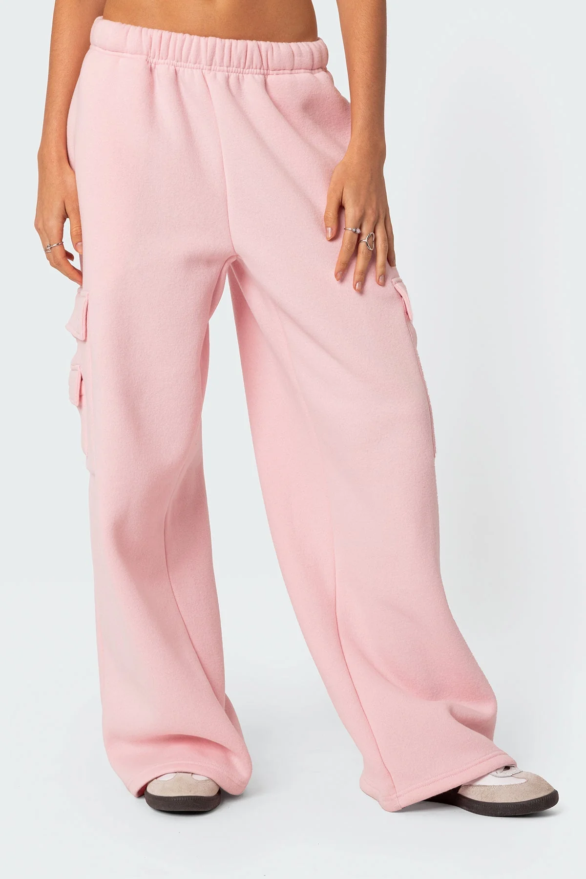 Pink Wide Leg Cargo Sweatpants for Women