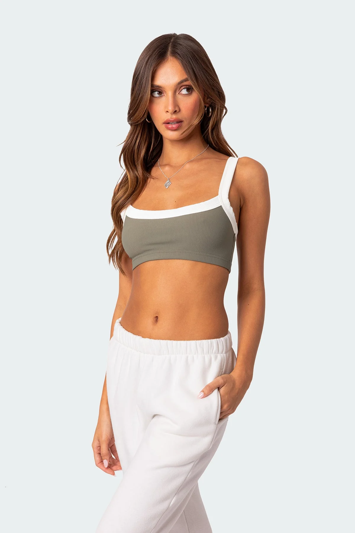 Ribbed Green Crop Top Womens Tank