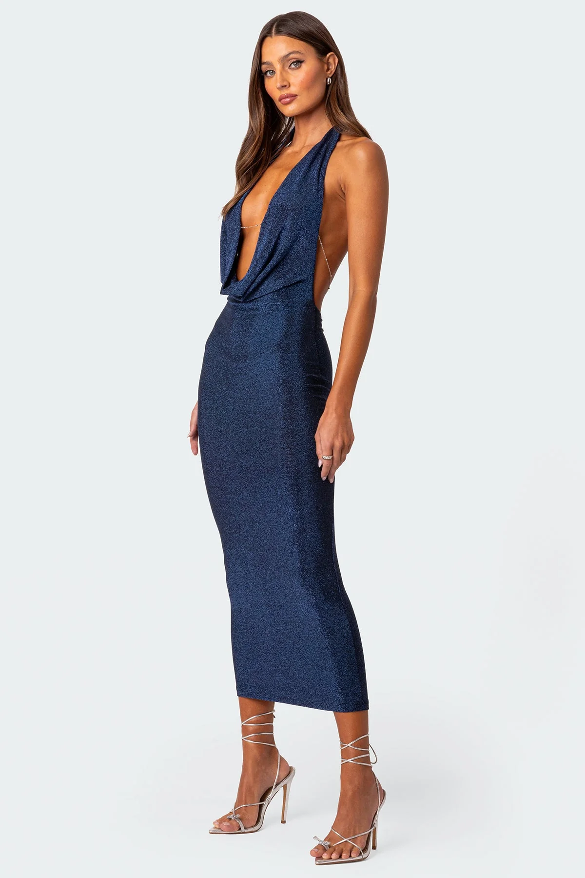 Navy Cowl Neck Maxi Dress