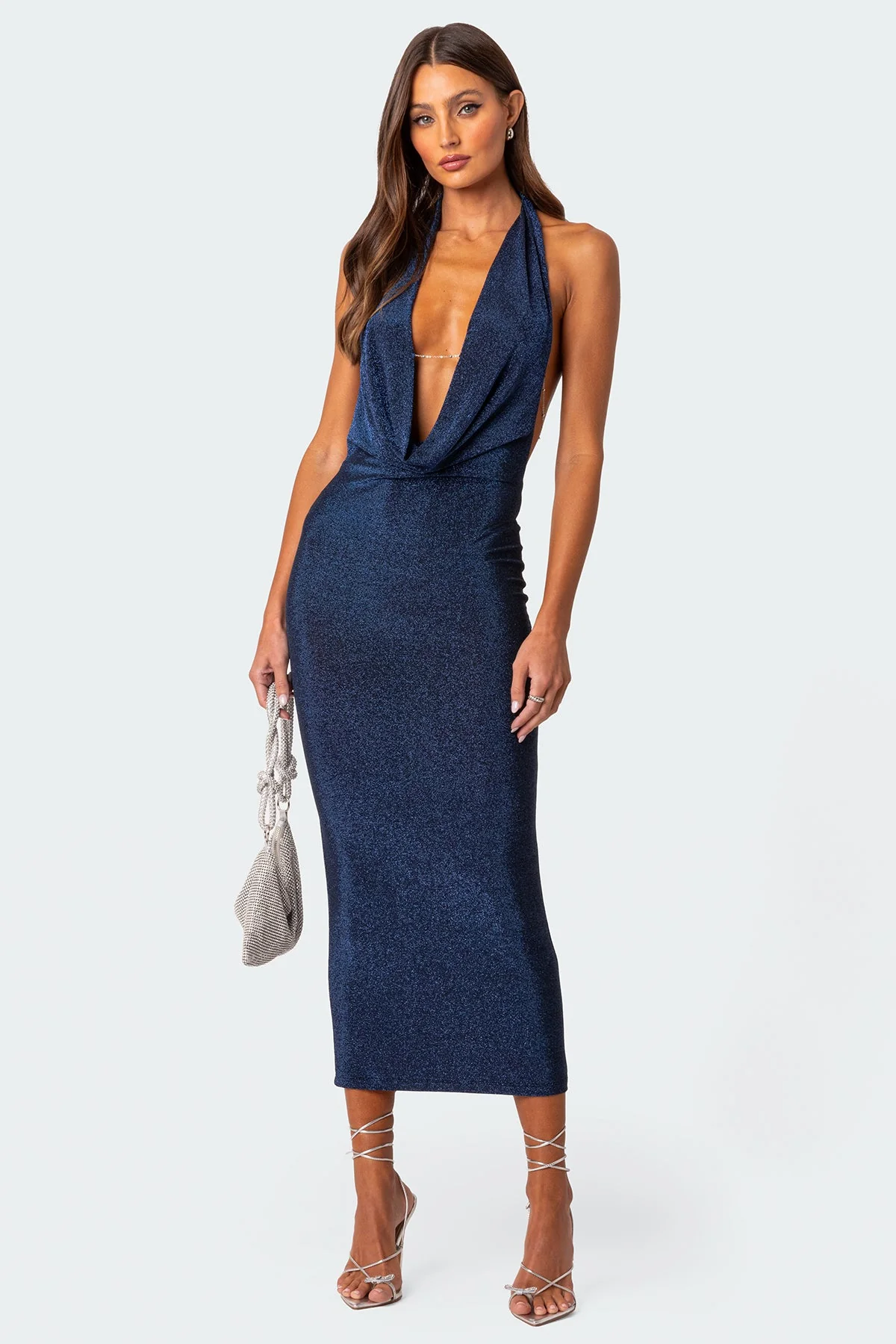 Navy Cowl Neck Maxi Dress