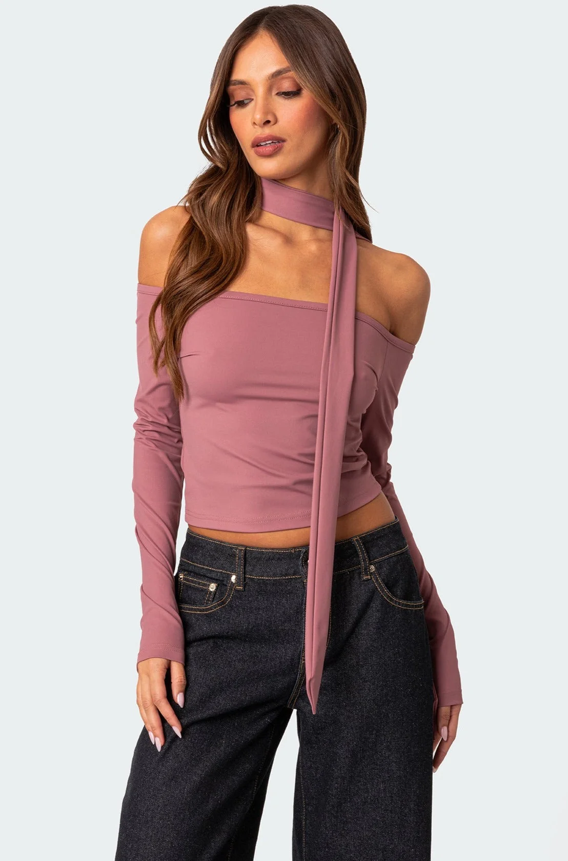 Mauve Off Shoulder Top with Matching Scarf