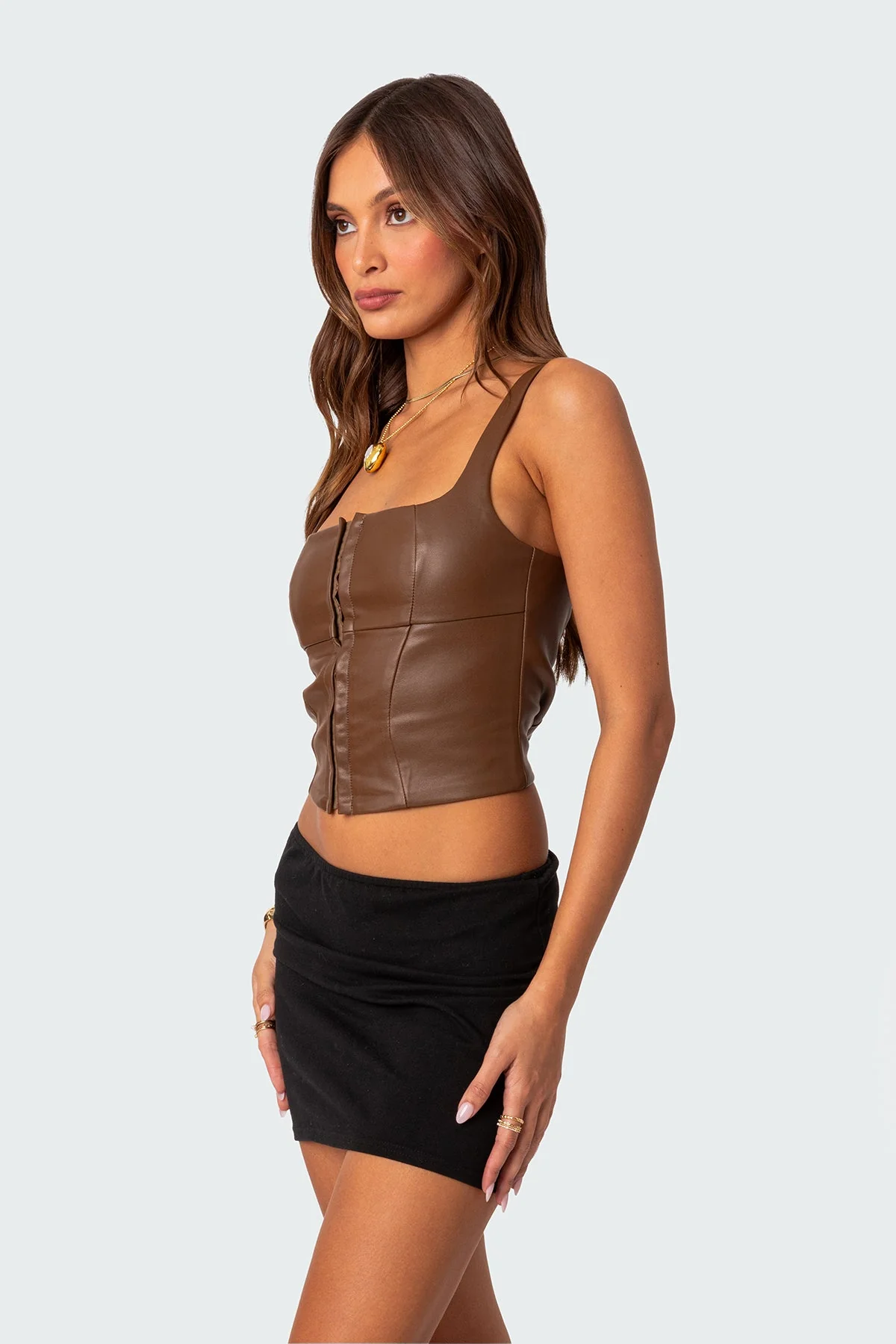 Brown Faux Leather Corset for Women Elegant Evening Wear