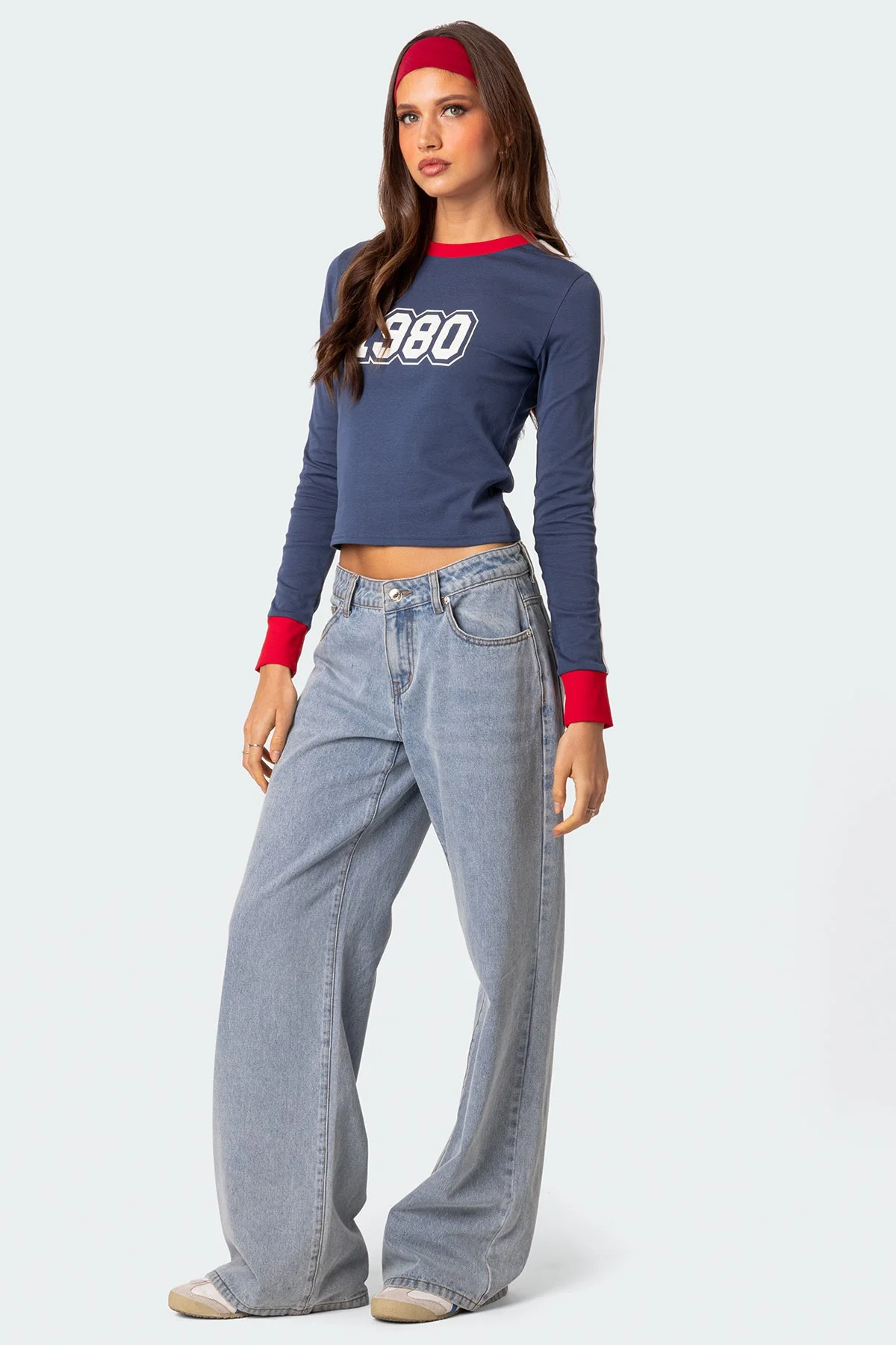 Blue Graphic Print Long Sleeve T-Shirt