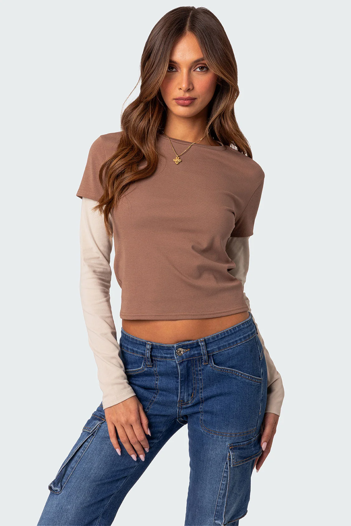 Brown Layered Long Sleeve Shirt