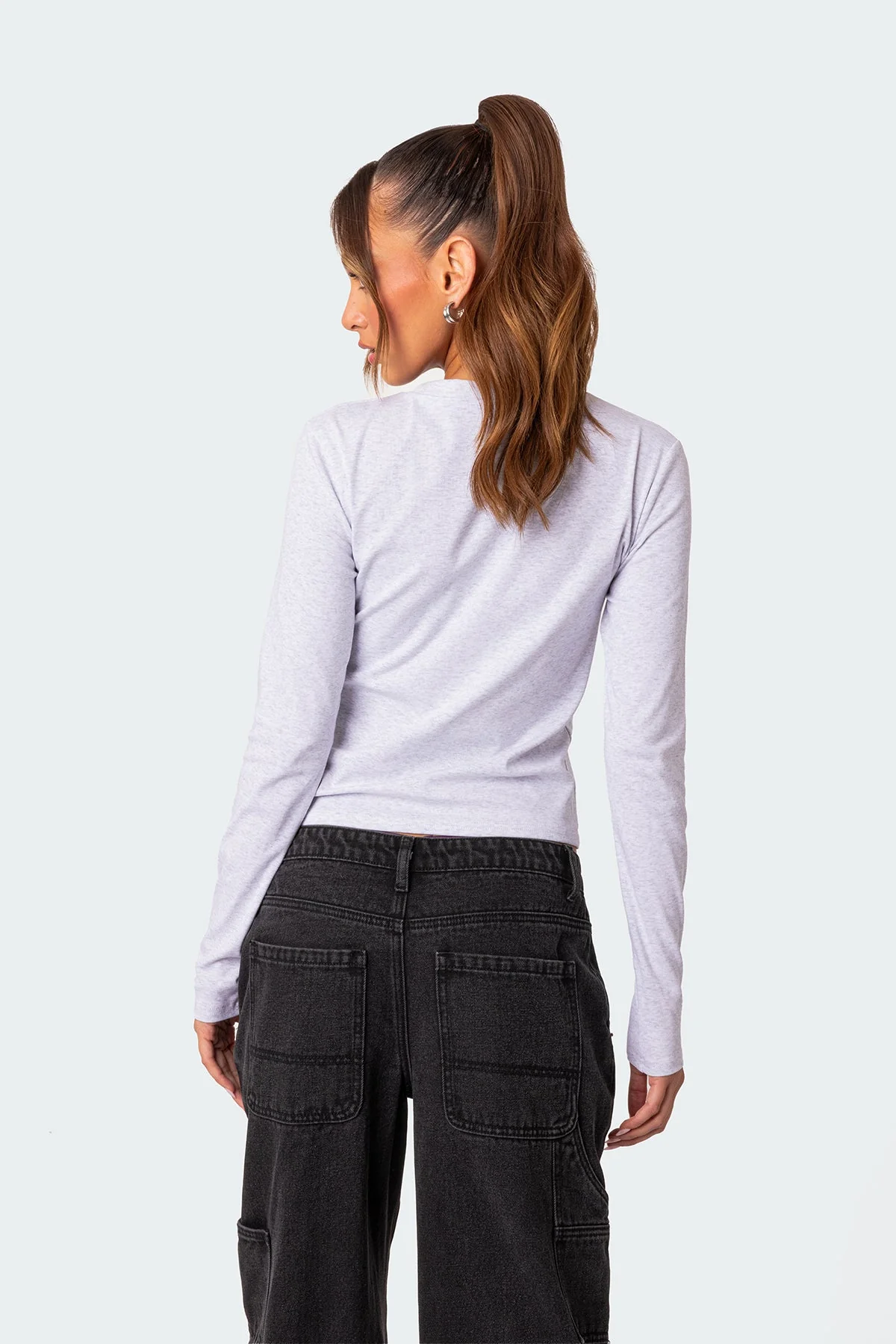 Graphic Print Long Sleeve T-Shirt in Gray Melange