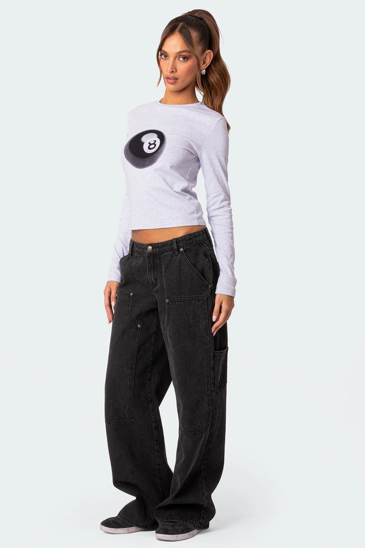 Graphic Print Long Sleeve T-Shirt in Gray Melange