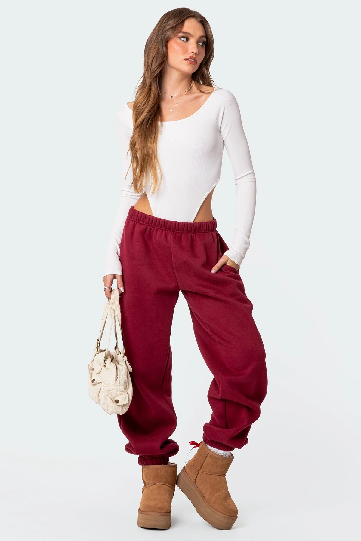 Burgundy Oversized Sweatpants Womens Loungewear
