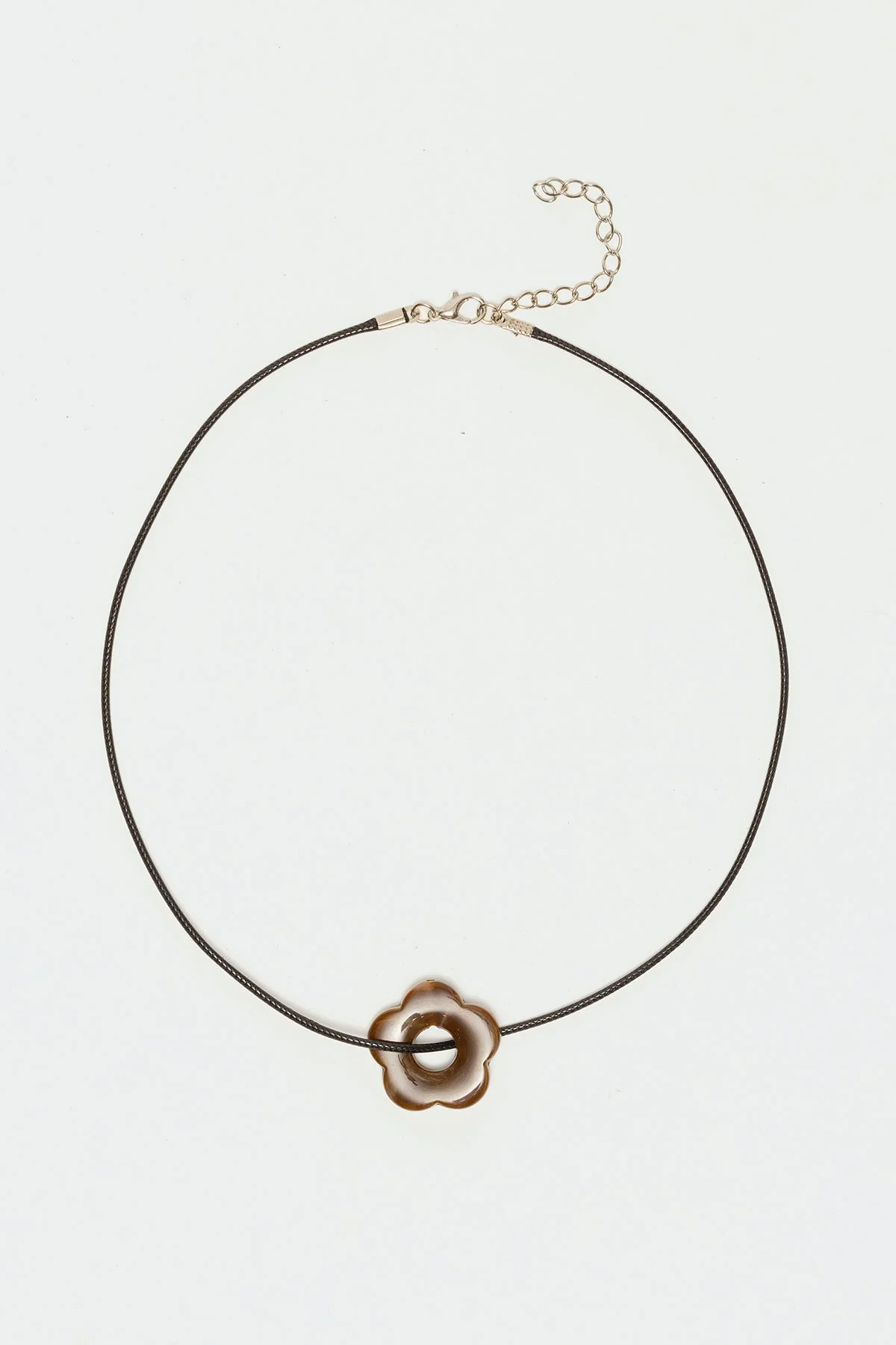 Marble Flower Pendant Cord Necklace Brown Adjustable