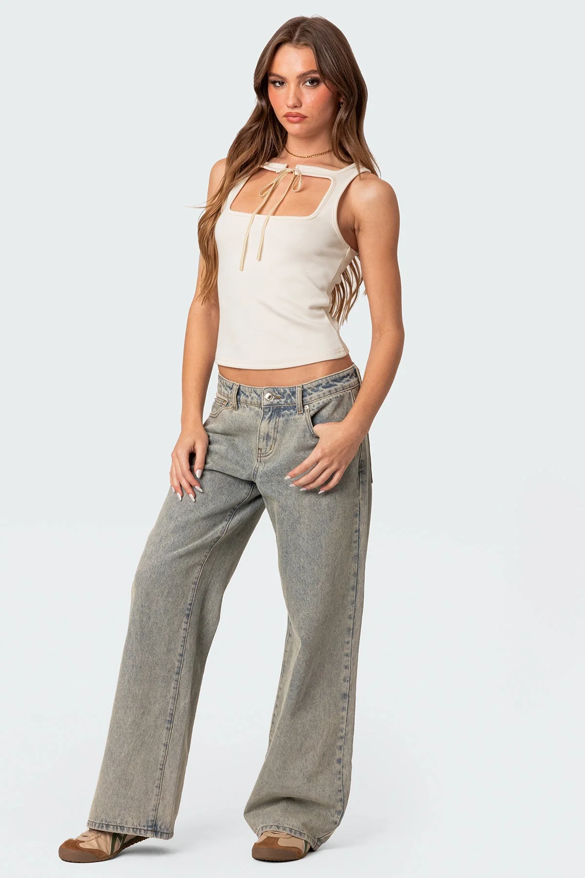 White Tie Front Tank Top for Women