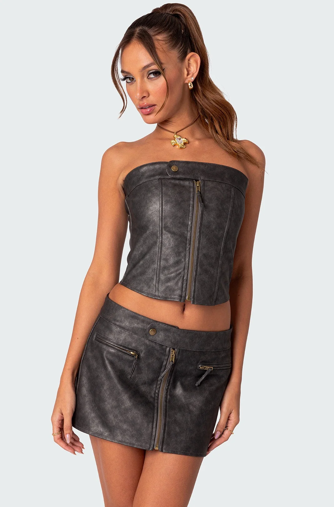 Faux Leather Lace Up Corset in Black for Women - Ziva Collection