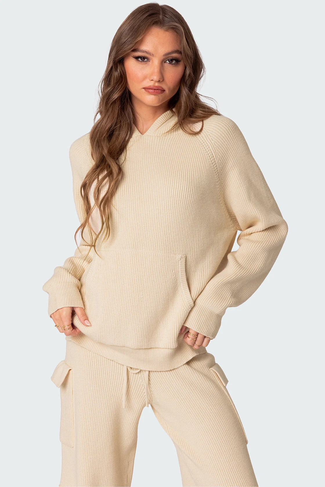 Cozy Cream Knit Oversized Hoodie