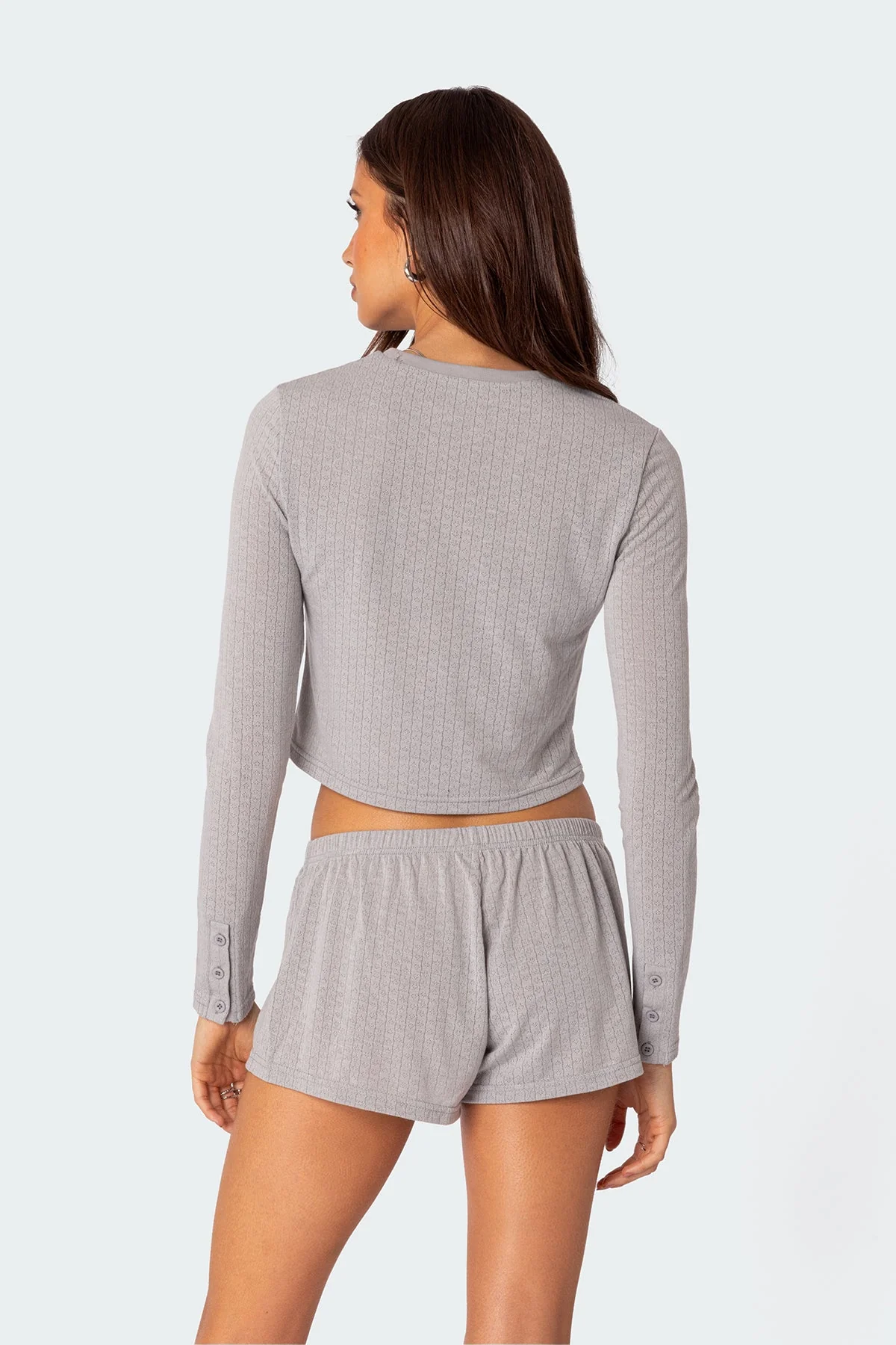 Cozy Pointelle Long Sleeve T-Shirt in Gray