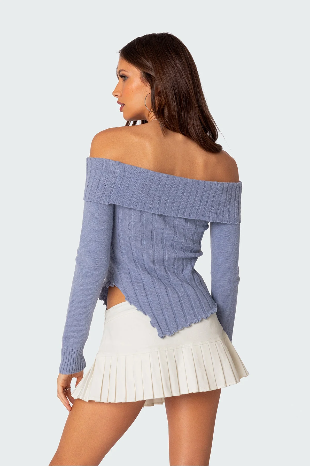 Blue Knit Fold-Over Sweater