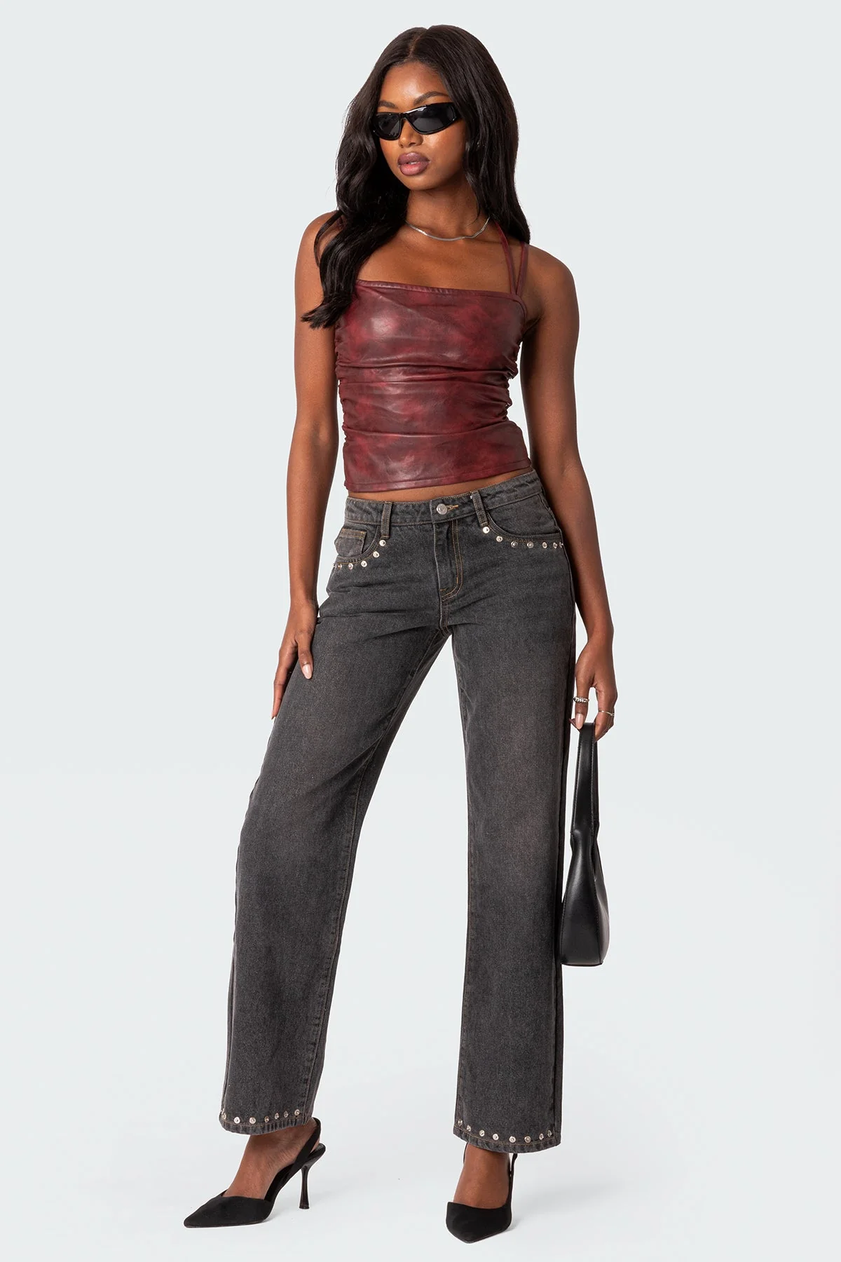 Red Strappy Faux Leather Top - Modish Style for Trendsetters