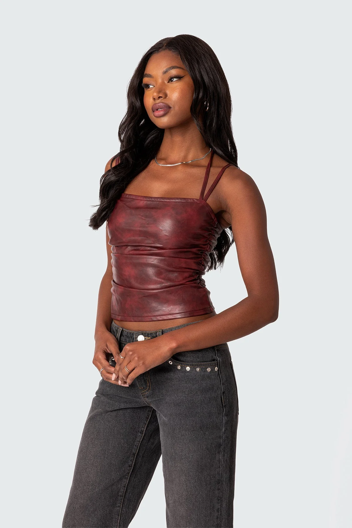 Red Strappy Faux Leather Top - Modish Style for Trendsetters