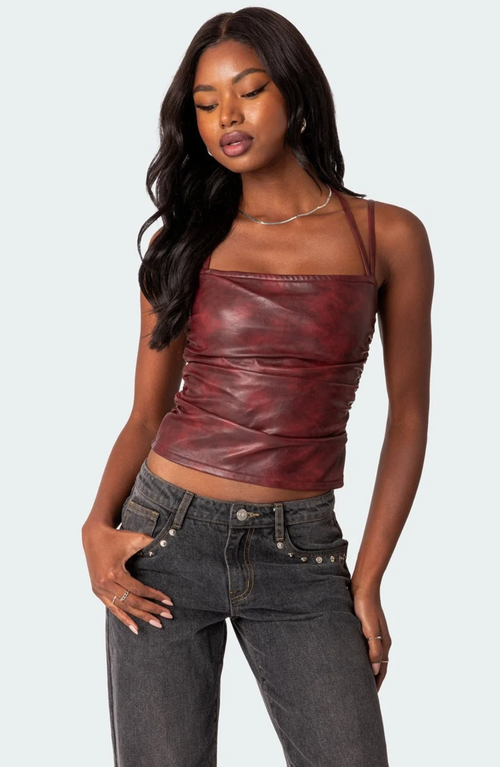 Red Strappy Faux Leather Top - Modish Style for Trendsetters