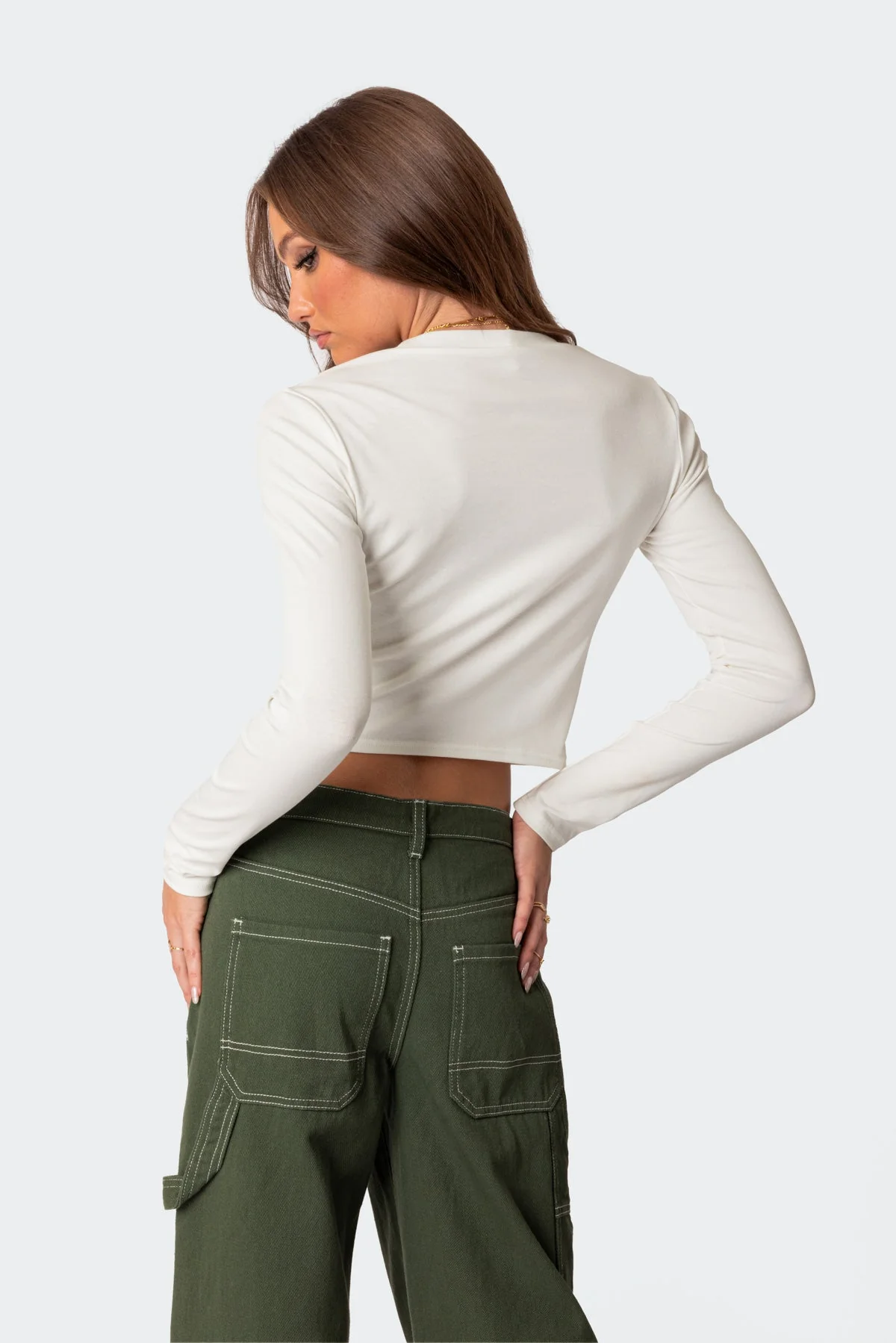 Womens White Long Sleeve Graphic T-Shirt