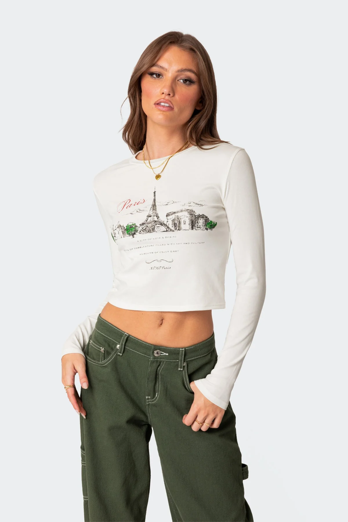 Womens White Long Sleeve Graphic T-Shirt