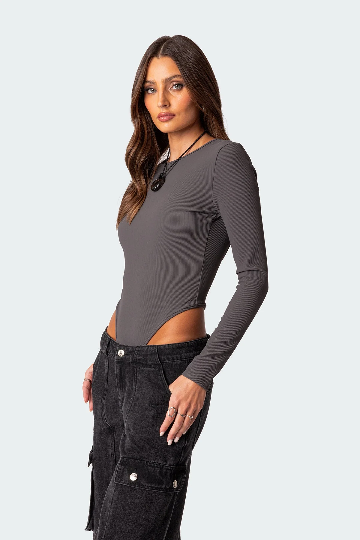 Gray Open Back Dance Bodysuit