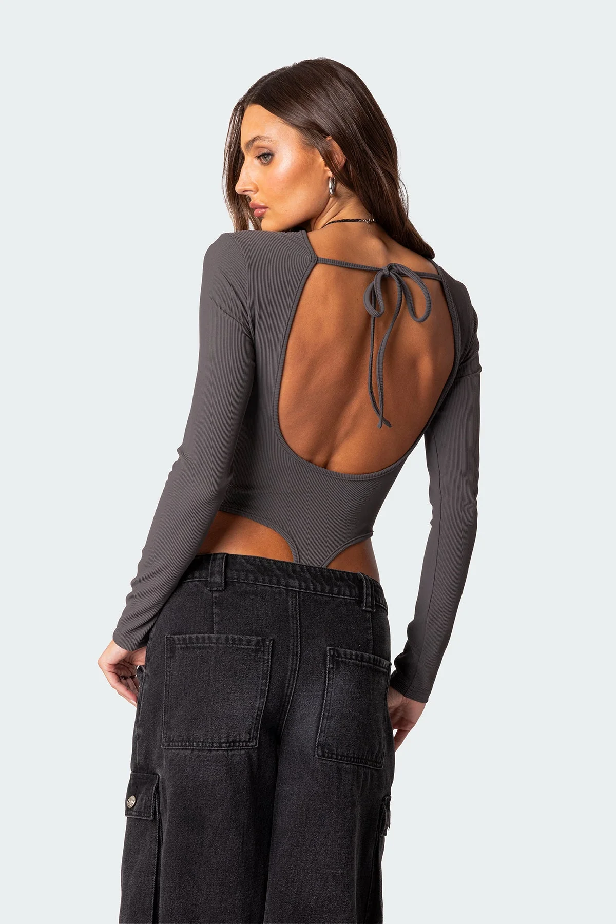 Gray Open Back Dance Bodysuit