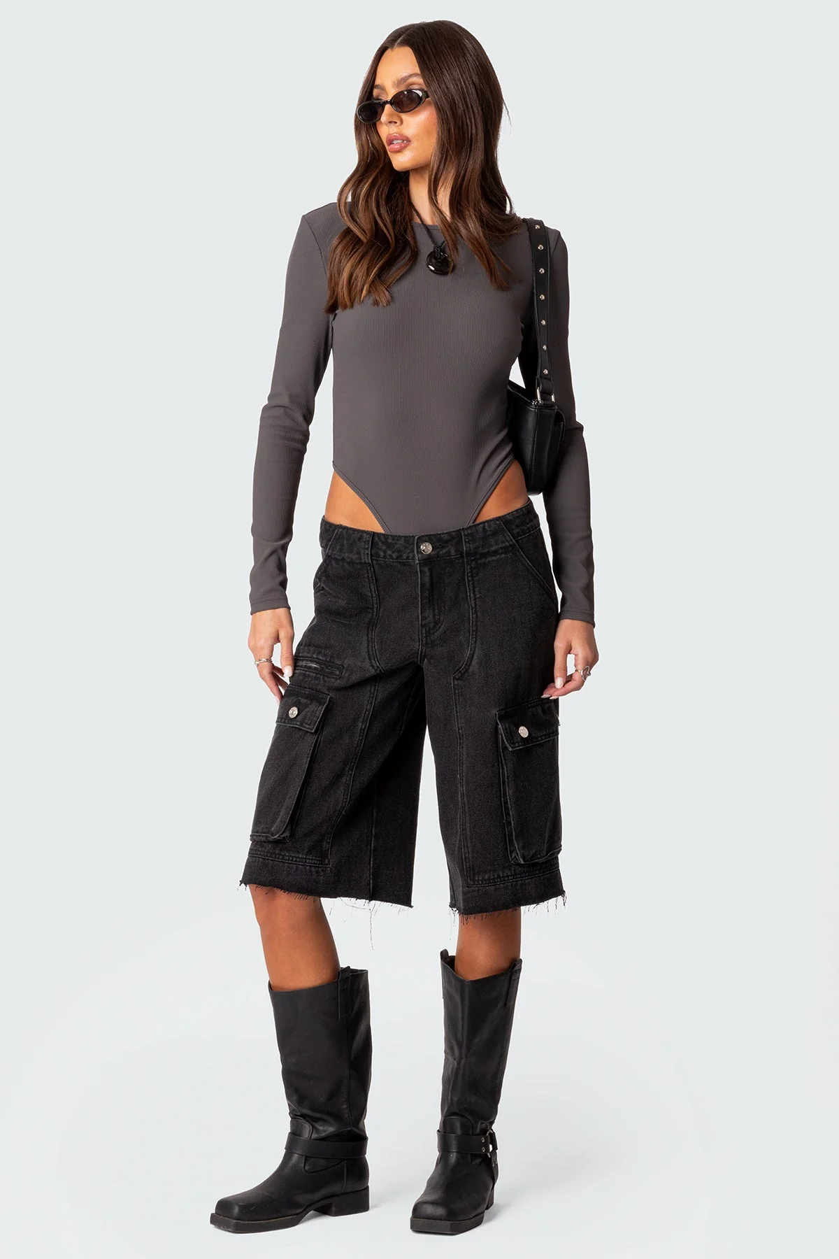 Gray Open Back Dance Bodysuit