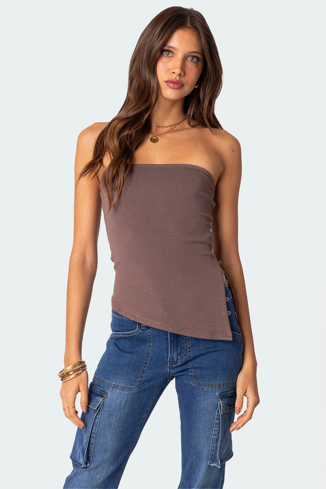 Womens Silvia Brown Strapless Tube Top