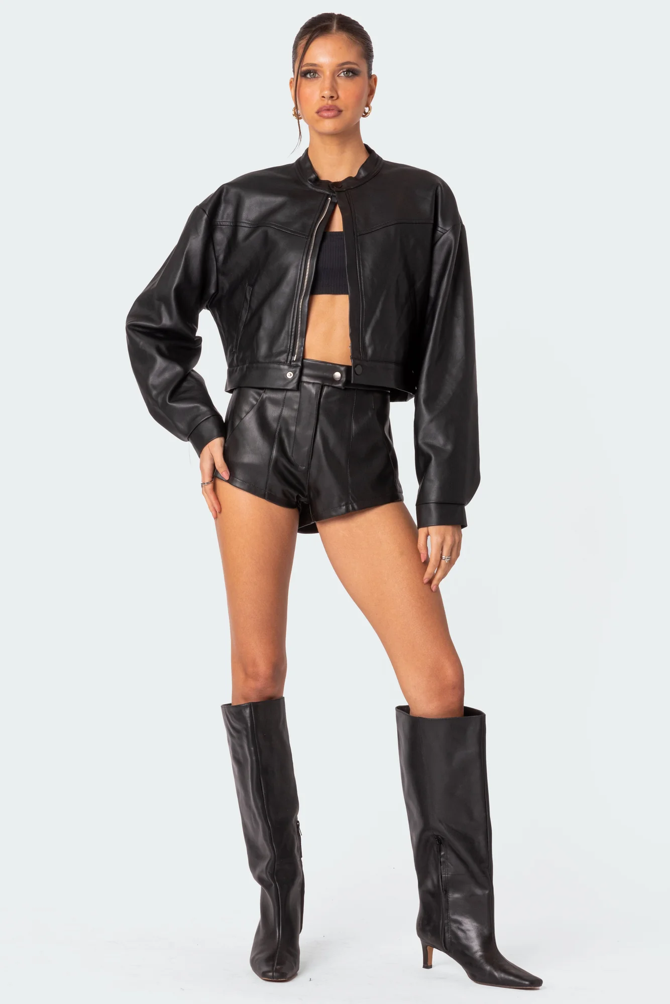 Black Faux Leather High Rise Micro Shorts