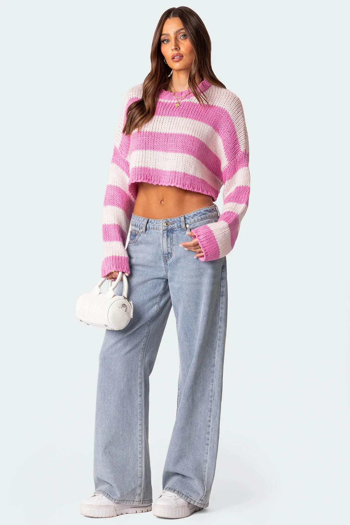 Pink Cropped Knitted Sweater XS/S-M/L-XL